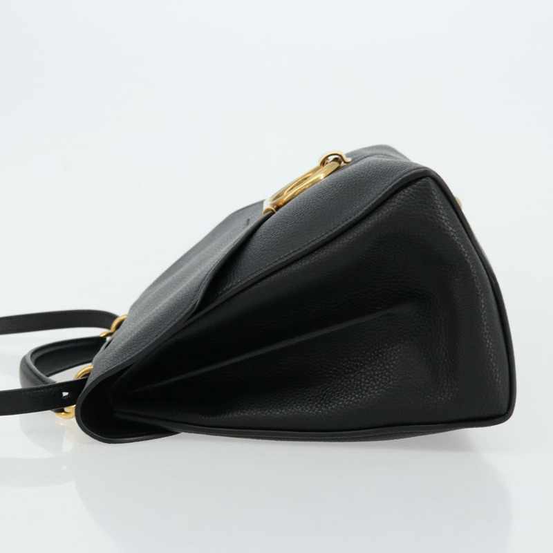【日本直送】Salvatore Ferragamo Gancini 黑色金色皮革肩背包，正品編號 175970A-4