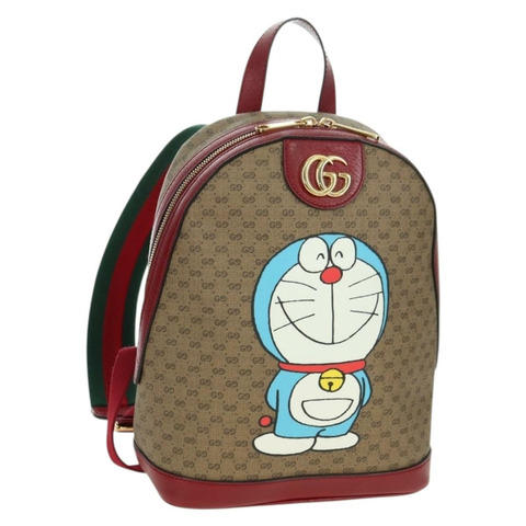 GUCCI Micro GG Supreme哆啦A夢雙肩包 PVC 米色 金色 647816 正品 BA12426M