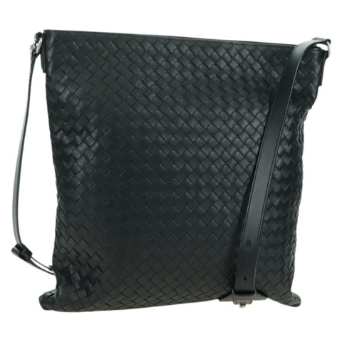 BOTTEGA VENETA INTRECCIATO 皮革肩背包 黑色 銀色 正品 am11497SAV