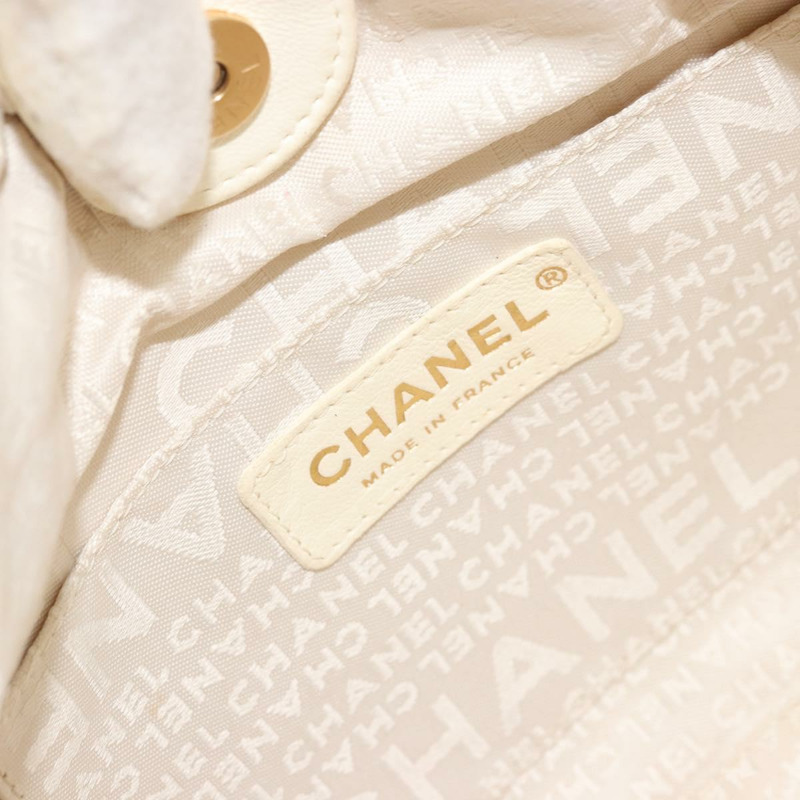 【日本直送】香奈兒 (CHANEL) 野性縫線鏈條手提包，羊皮材質，白色金色雙C標誌，貨號177324A-16