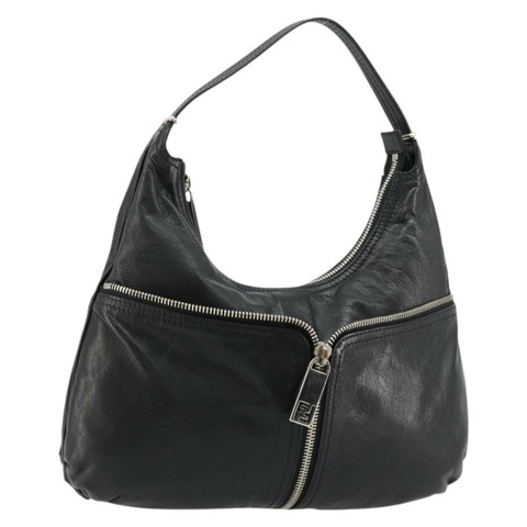 FENDI 銀色黑色皮革肩背包 正品 178594A