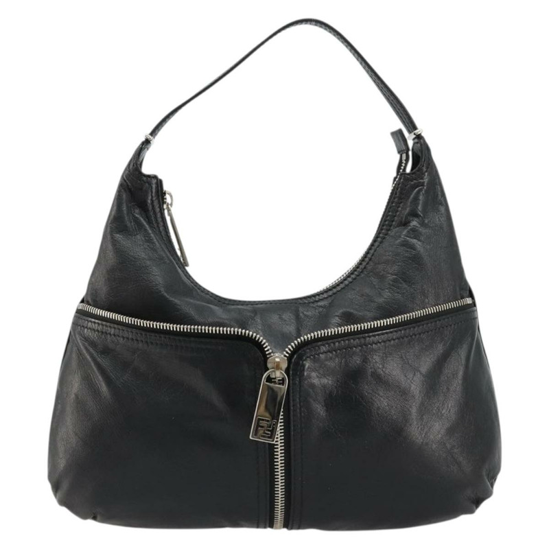 【日本直送】FENDI 銀色黑色皮革肩背包 正品 178594A-1