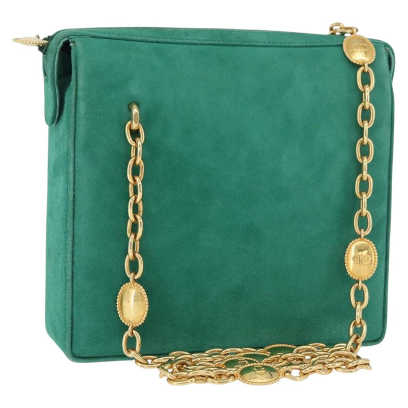 【日本直送】Christian Dior 鏈條肩背包 絨面革 綠色 金色 正品 177237A-0