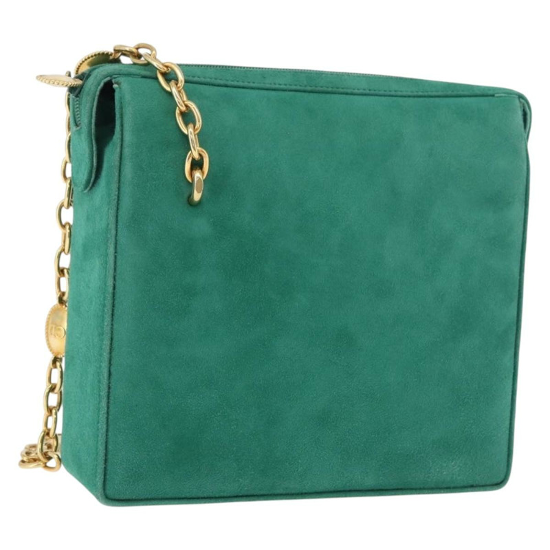 【日本直送】Christian Dior 鏈條肩背包 絨面革 綠色 金色 正品 177237A-1