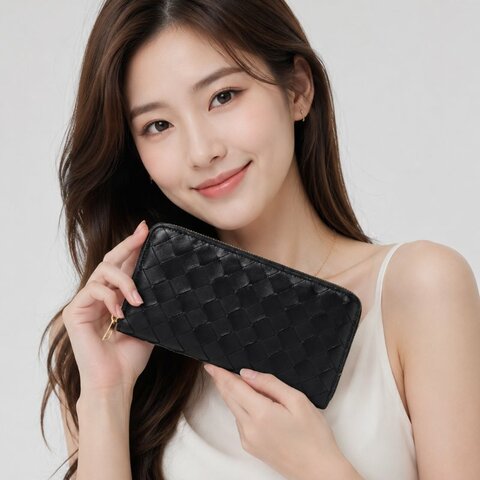BOTTEGA VENETA BV 經典編織拉鍊長夾黑色