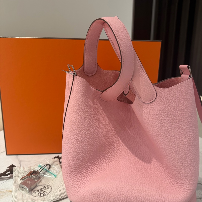 全新Hermes picotin18菜籃子3Q櫻花粉銀扣 K刻-0