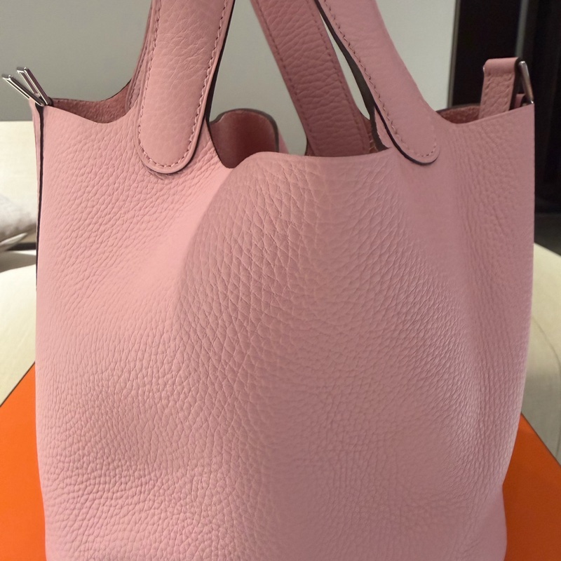 全新Hermes picotin18菜籃子3Q櫻花粉銀扣 K刻-1
