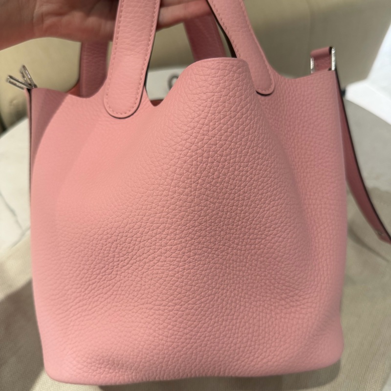 全新Hermes picotin18菜籃子3Q櫻花粉銀扣 K刻-3