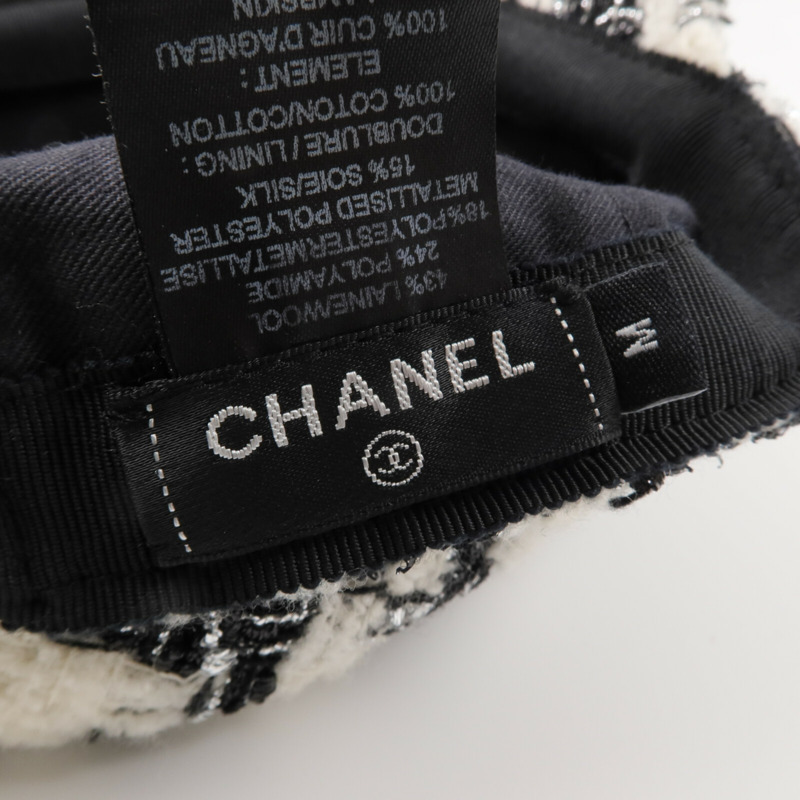 CHANEL 羊毛/聚醯胺/聚酯纖維/絲質/羊皮皮革Tweed CC Cap帽子-6
