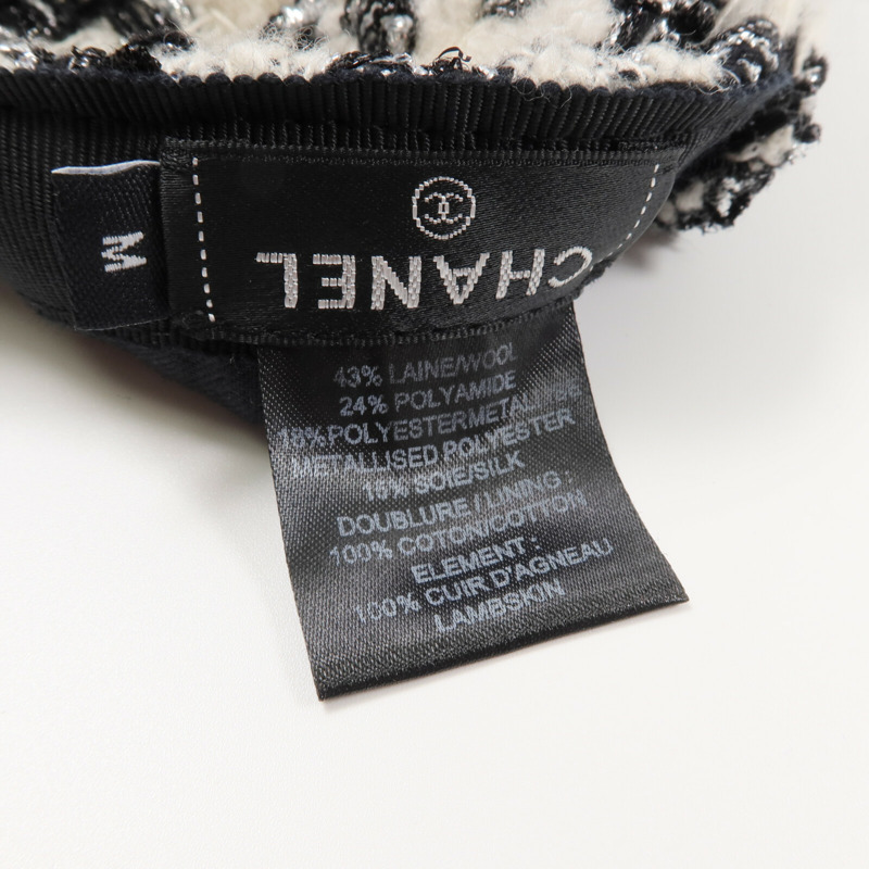 CHANEL 羊毛/聚醯胺/聚酯纖維/絲質/羊皮皮革Tweed CC Cap帽子-7