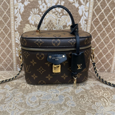 LV 雙色原花金釦Vanity PM手提肩背化妝包M47128