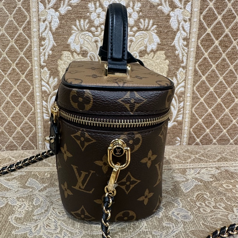 LV 雙色原花金釦Vanity PM手提肩背化妝包M47128-2