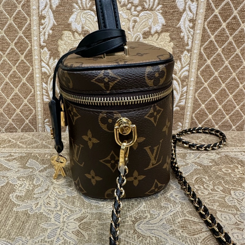 LV 雙色原花金釦Vanity PM手提肩背化妝包M47128-3
