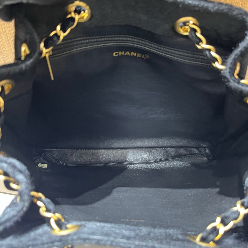 香奈兒Chanel｜華夫格馬毛水桶 黑金 中古-7