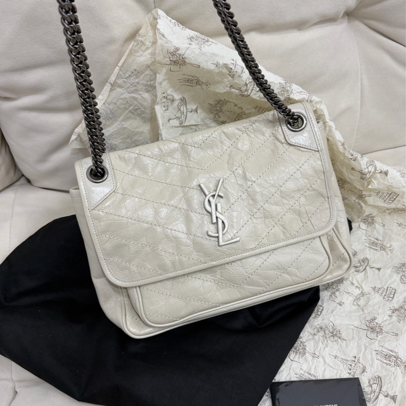 YSL Niki 白色 油蠟牛皮 medium 中號-0
