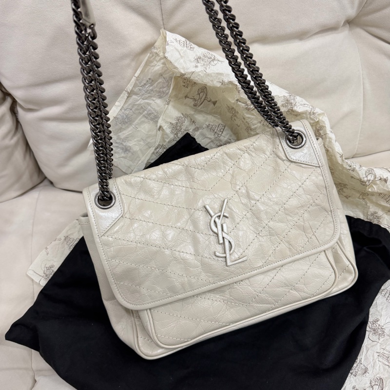 YSL Niki 白色 油蠟牛皮 medium 中號-1