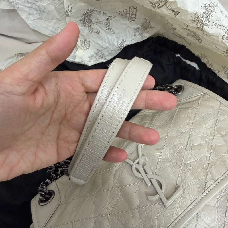 YSL Niki 白色 油蠟牛皮 medium 中號-8