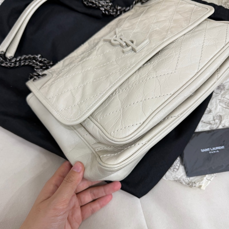 YSL Niki 白色 油蠟牛皮 medium 中號-9