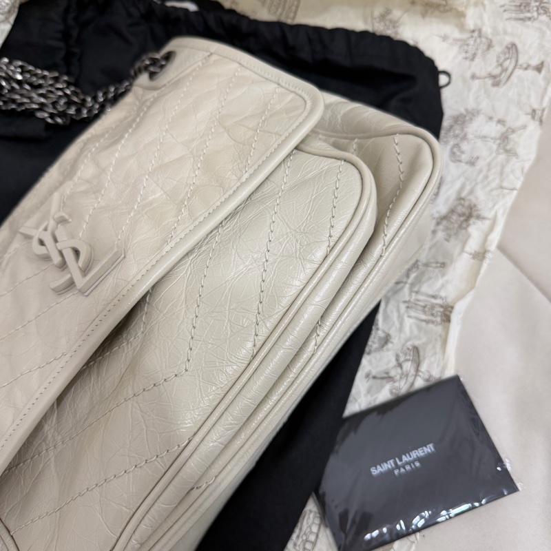 YSL Niki 白色 油蠟牛皮 medium 中號-10