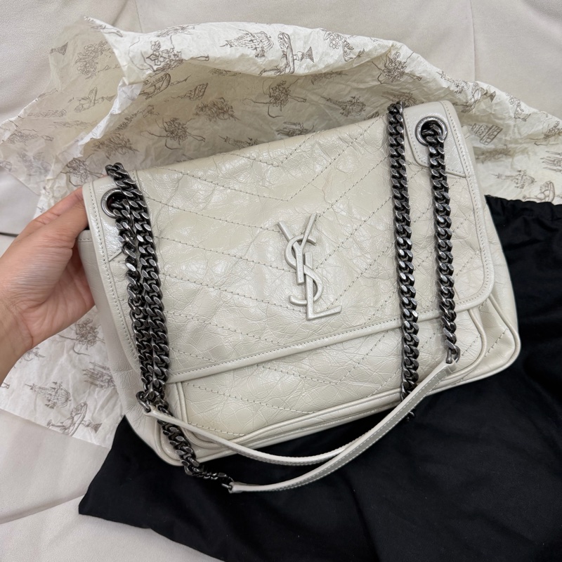 YSL Niki 白色 油蠟牛皮 medium 中號-16