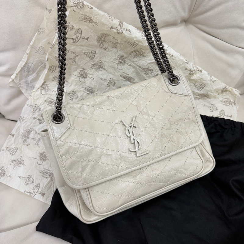 YSL Niki 白色 油蠟牛皮 medium 中號-17
