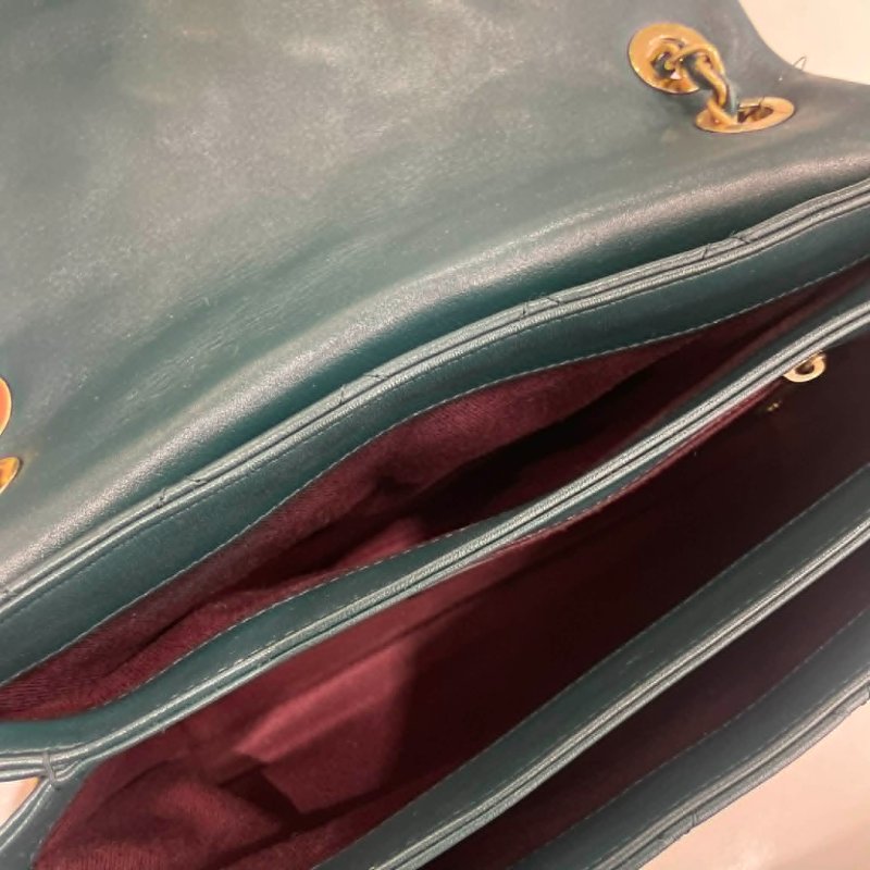 CHANEL 雙層翻蓋鏈包 金釦 綠色-4