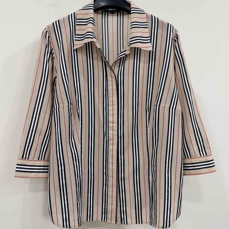 BURBERRY 倫敦 經典色直條紋襯衫 薄款-1
