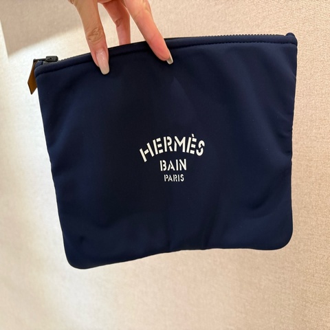 Hermes 99新 太空棉收納袋/深藍
