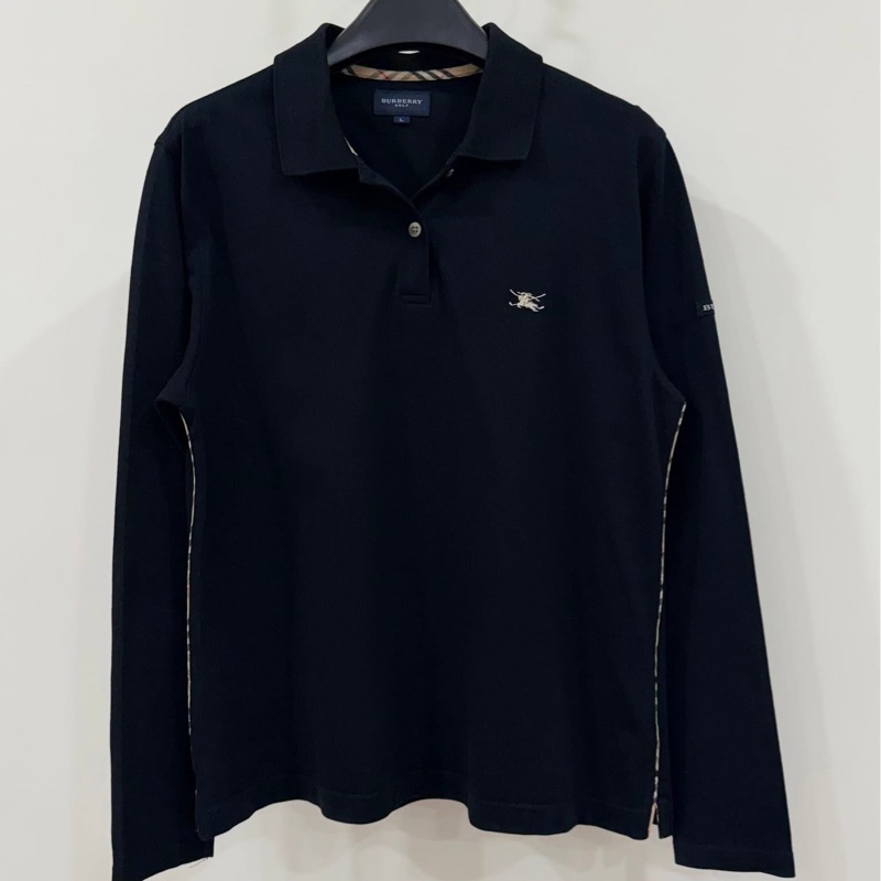 BURBERRY GOLF 黑色經典格紋滾邊POLO戰馬上衣-1