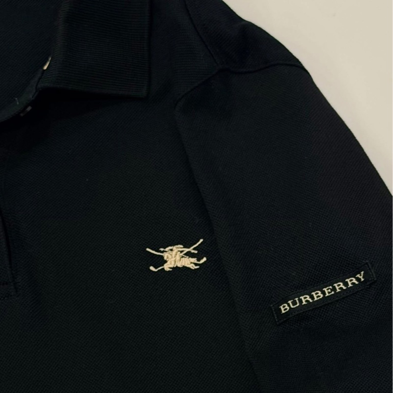 BURBERRY GOLF 黑色經典格紋滾邊POLO戰馬上衣-5