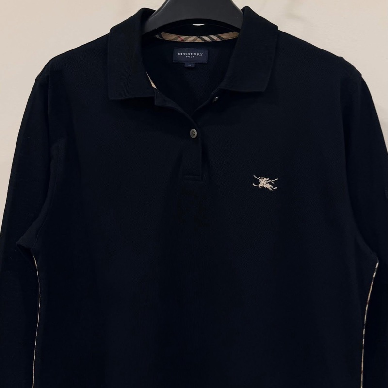 BURBERRY GOLF 黑色經典格紋滾邊POLO戰馬上衣-6
