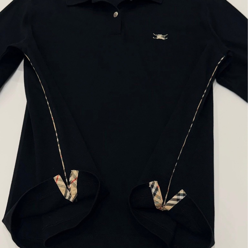 BURBERRY GOLF 黑色經典格紋滾邊POLO戰馬上衣-7