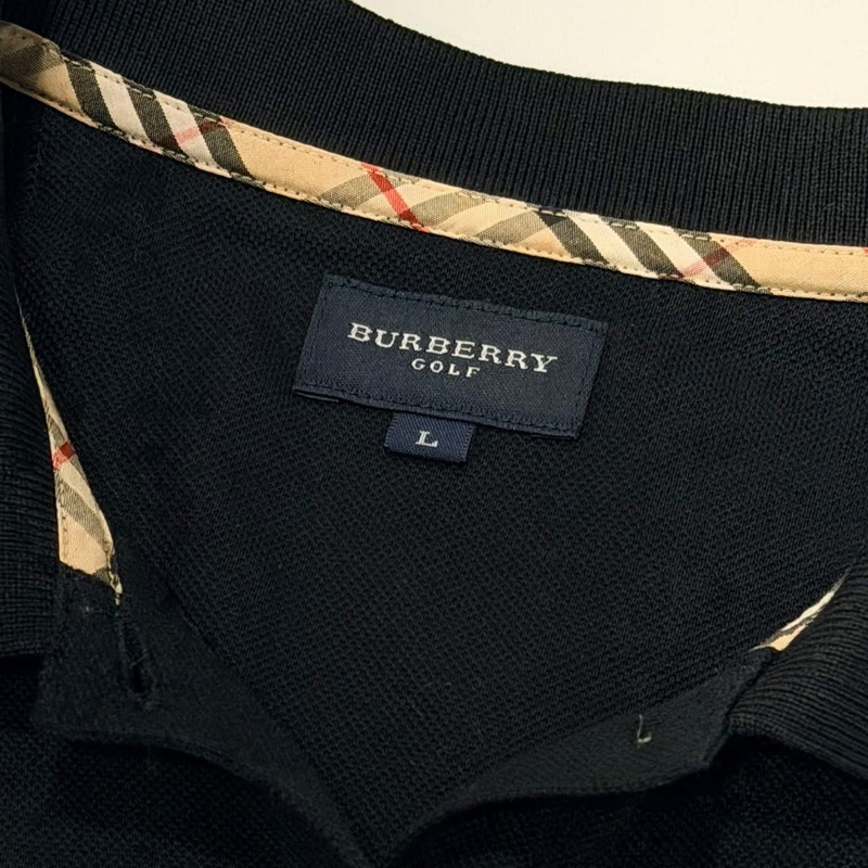 BURBERRY GOLF 黑色經典格紋滾邊POLO戰馬上衣-8