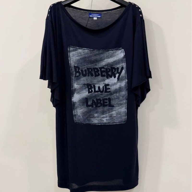 BURBERRY 藍標 深藍 寬袖字母長版上衣-3