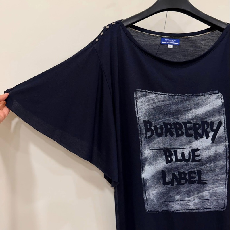 BURBERRY 藍標 深藍 寬袖字母長版上衣-6