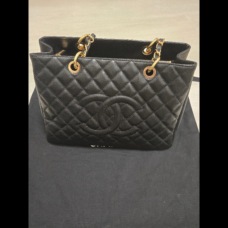 香奈兒 Chanel GST 黑色荔枝牛皮金釦金鍊肩背包 手提包-6