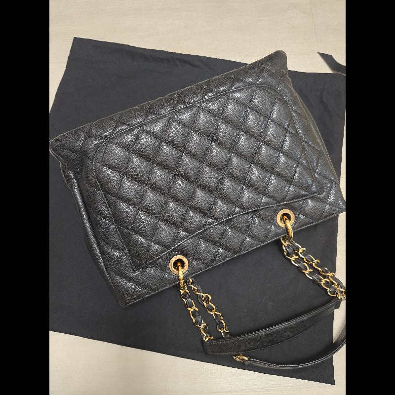香奈兒 Chanel GST 黑色荔枝牛皮金釦金鍊肩背包 手提包-10
