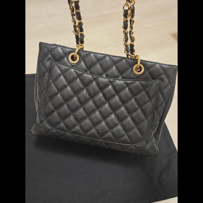 香奈兒 Chanel GST 黑色荔枝牛皮金釦金鍊肩背包 手提包-11