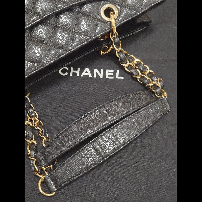 香奈兒 Chanel GST 黑色荔枝牛皮金釦金鍊肩背包 手提包-18