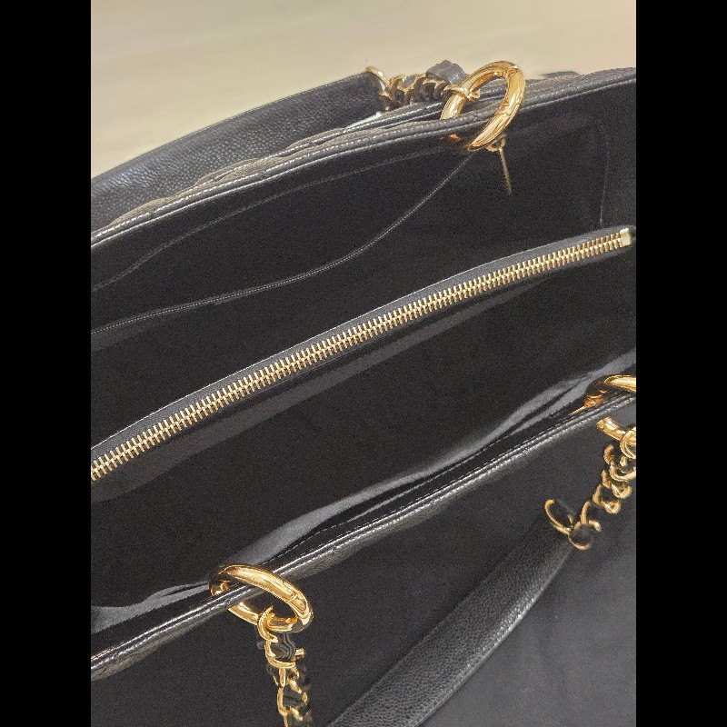香奈兒 Chanel GST 黑色荔枝牛皮金釦金鍊肩背包 手提包-19