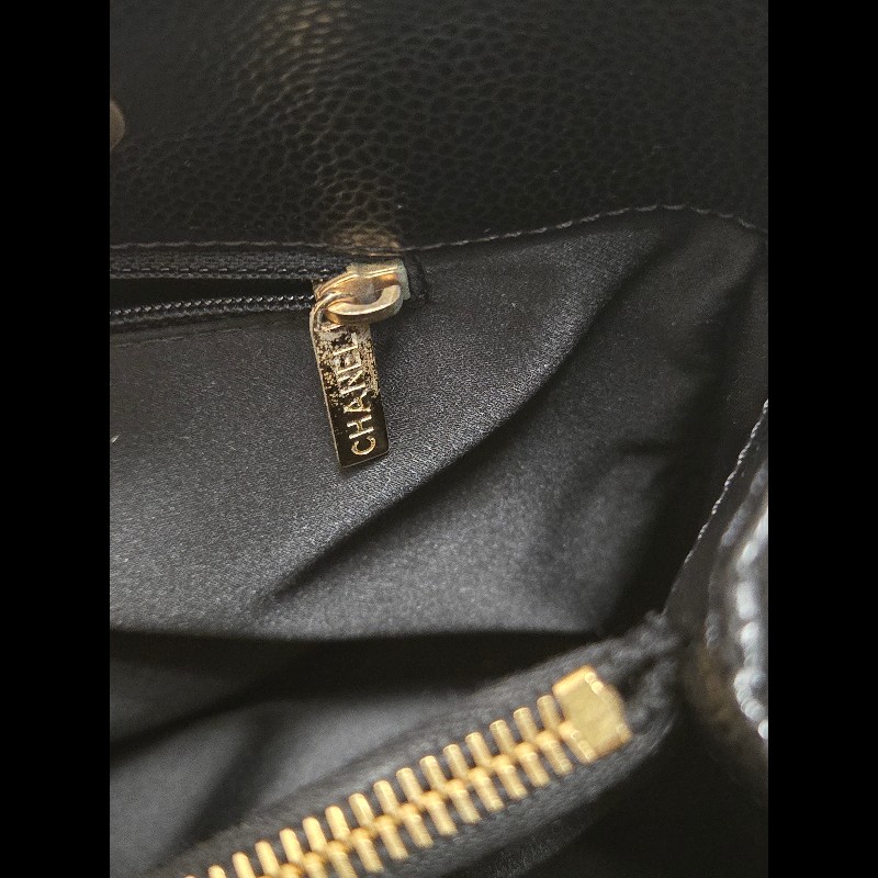 香奈兒 Chanel GST 黑色荔枝牛皮金釦金鍊肩背包 手提包-21