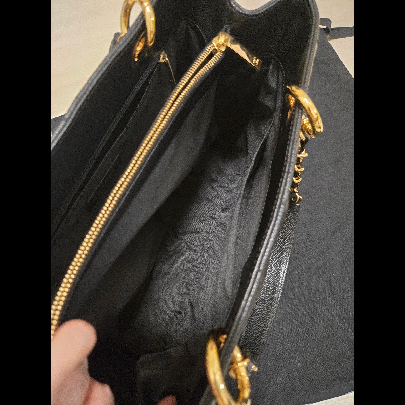 香奈兒 Chanel GST 黑色荔枝牛皮金釦金鍊肩背包 手提包-24