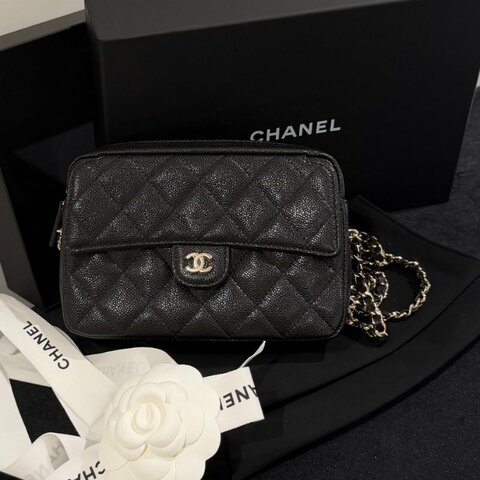 Chanel 黑金口蓋小相機包 鍊條斜背包 全新全套