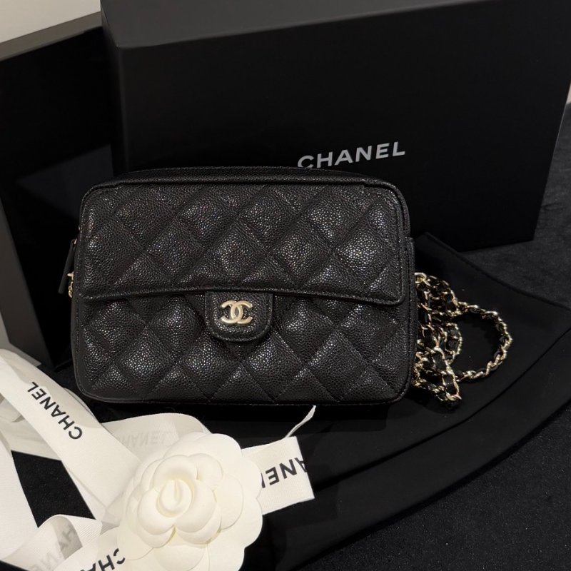 Chanel 黑金口蓋小相機包 鍊條斜背包 全新全套-0