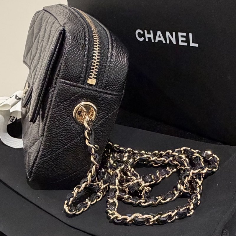 Chanel 黑金口蓋小相機包 鍊條斜背包 全新全套-3