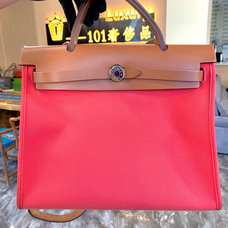 HERMES 愛馬仕 Herbag 31 銀扣翻蓋開合 帆布拼牛皮 單肩斜挎手提包 常規 女款-1