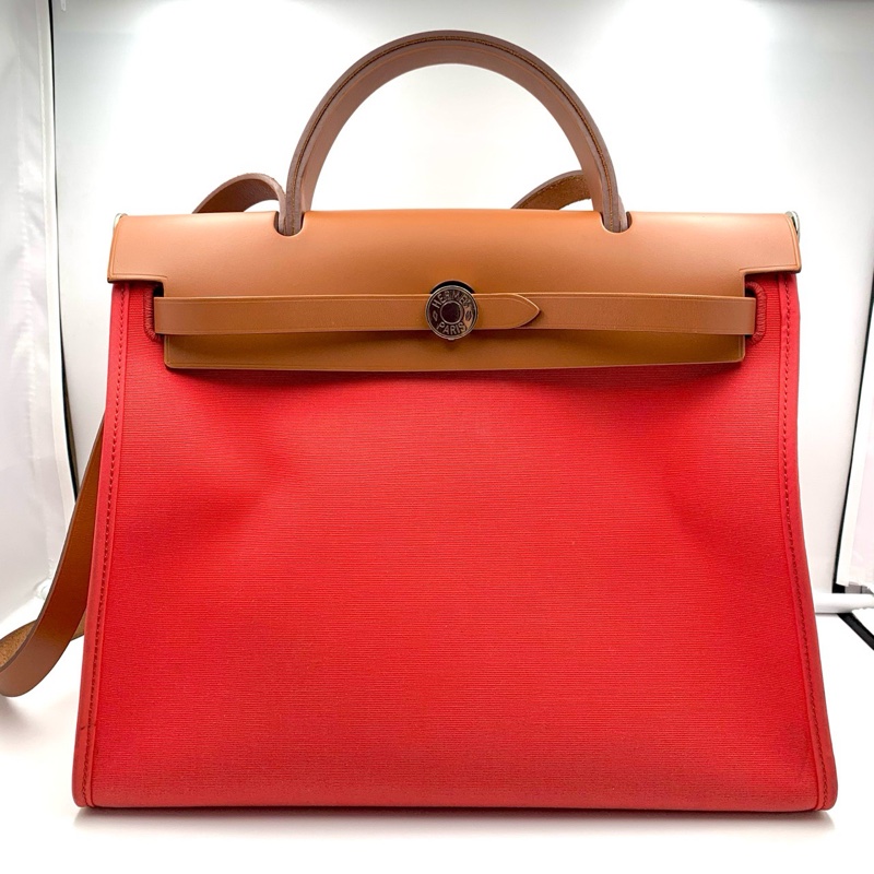 HERMES 愛馬仕 Herbag 31 銀扣翻蓋開合 帆布拼牛皮 單肩斜挎手提包 常規 女款-3