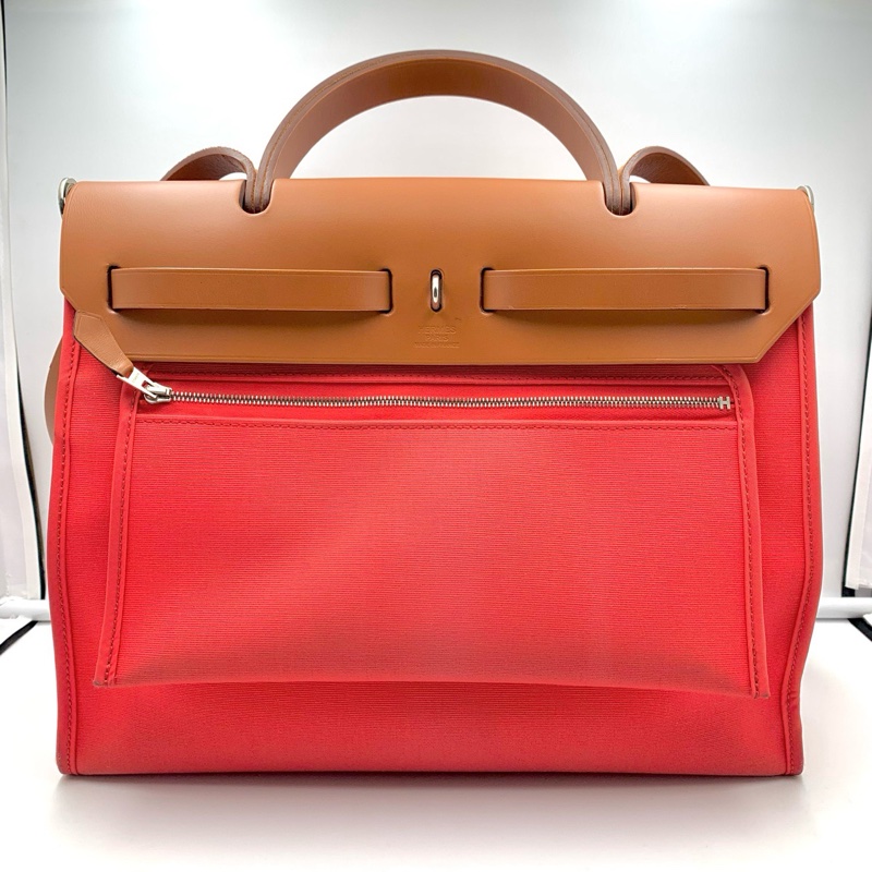 HERMES 愛馬仕 Herbag 31 銀扣翻蓋開合 帆布拼牛皮 單肩斜挎手提包 常規 女款-4