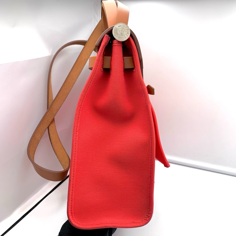 HERMES 愛馬仕 Herbag 31 銀扣翻蓋開合 帆布拼牛皮 單肩斜挎手提包 常規 女款-8