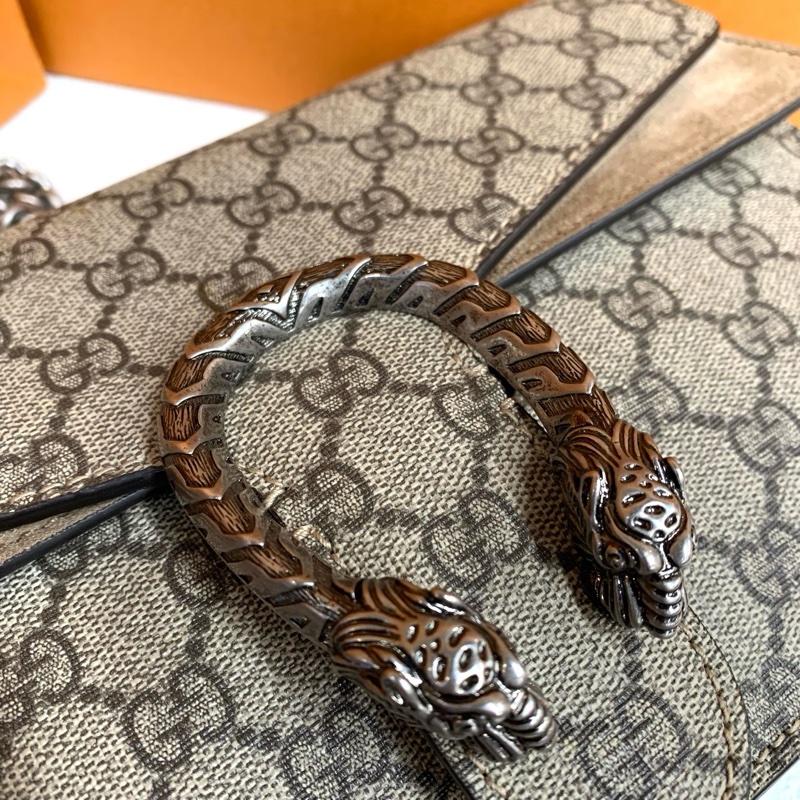 Gucci古馳Dionysus系列駝色老花中號酒神鏈條斜挎單肩包-7